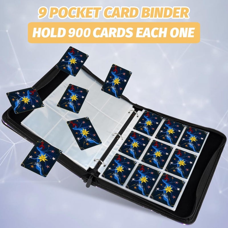 GERMUN Trading Card Binder, 900 Pockets Card Binder, 9-Poccket Sided Pocket Sports Card Binder, Premium Card Binders Compatible with MTG, TCG, Baseball Cards(Carbon Black) - Image 3